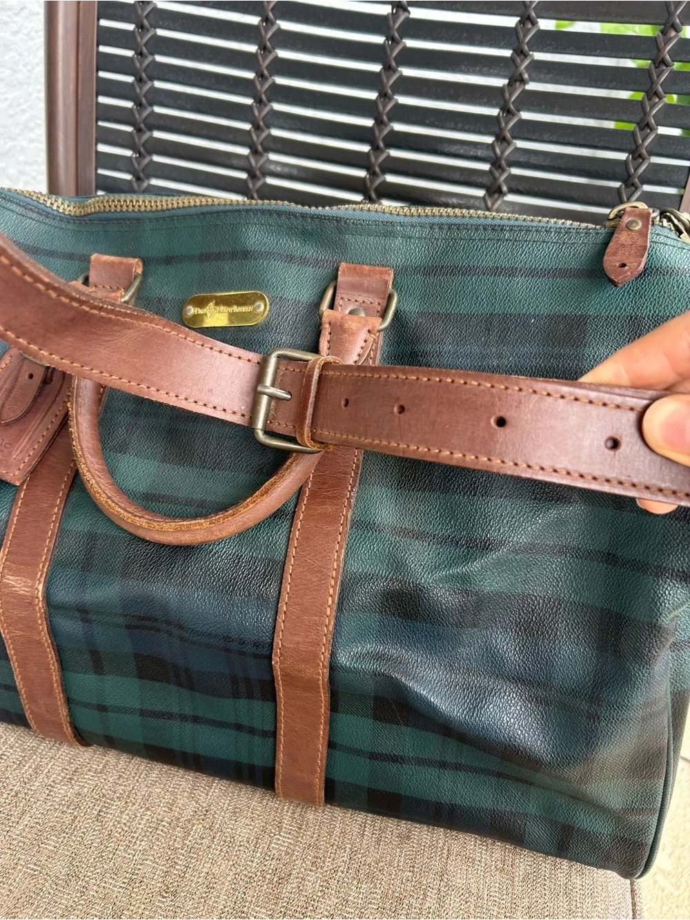 90s Ralph Lauren Plaid Leather-Trim Weekender Bag